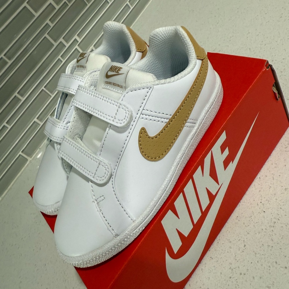 Nike Court Royale(TDV) white & gold kid/toddler size 10c